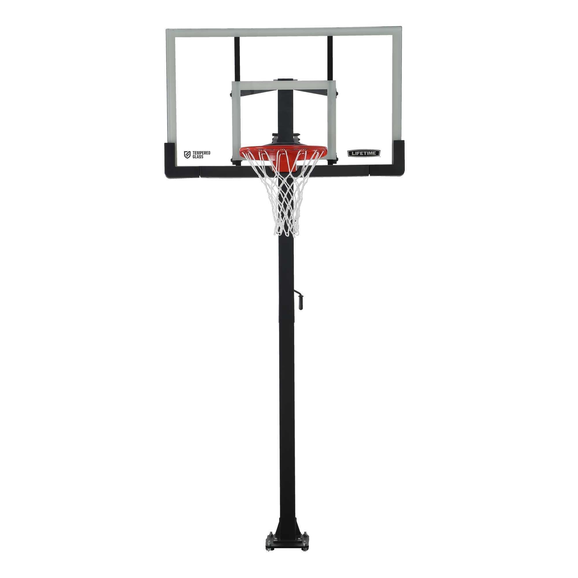 Crank Adjust Lifetime Bolt Down Basketball System, Tempered Glass Backboard, 60"