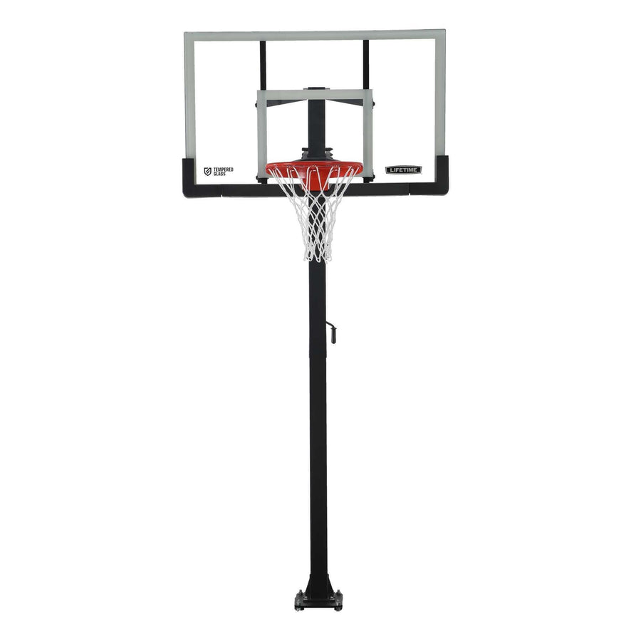 Crank Adjust Lifetime Bolt Down Basketball System, Tempered Glass Backboard, 60"