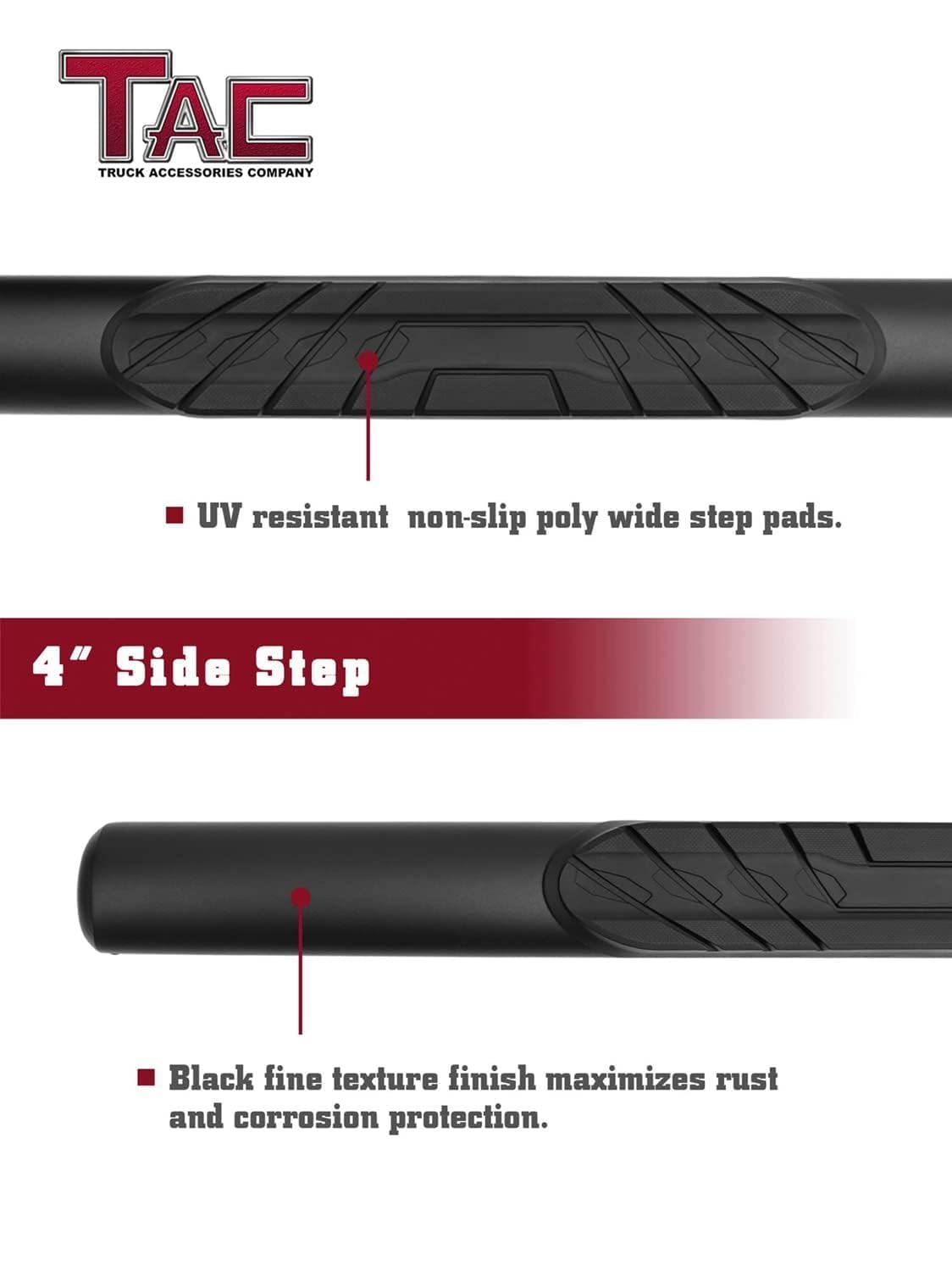 TAC 4” Running Boards Side Steps Compatible with 2022-2025 Ford Maverick Truck Pickup Oval Texture Black Side Bars Step Rails Nerf Bars Off Road Accessories (2 pcs)