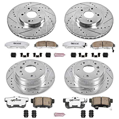Power Stop K2298-26 Z26 Carbon Fiber Brake Pads Front and Rear with Drilled Slotted Brake Rotors Brake Kit For 2004 2005 2006 2007 2008 Acura TL [Models with Single Piston Front Calipers]