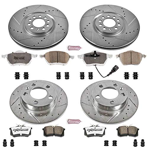 Power Stop K915-26 Z26 Carbon Fiber Brake Pads Front and Rear with Drilled & Slotted Brake Rotors Kit For Audi TT 2000-2006 [Model Specific]