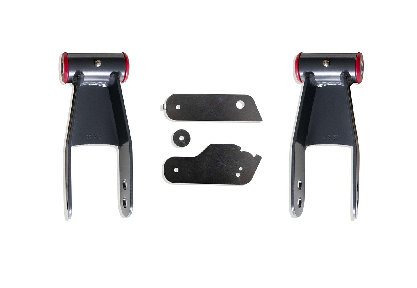 Part# 712120MR MAX TRAC SUSPENSION'S is A Pair of 2" Rear Shackles & Sensor Brackets FABRICATED from Steel & Powder Coated Grey