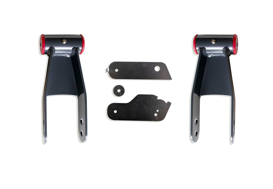 Part# 712120MR MAX TRAC SUSPENSION'S is A Pair of 2" Rear Shackles & Sensor Brackets FABRICATED from Steel & Powder Coated Grey
