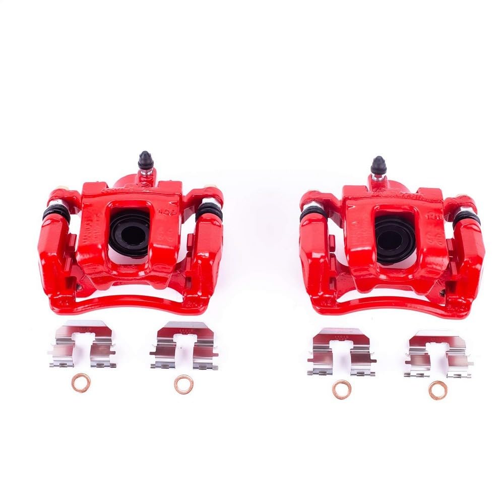 Power Stop S6456 Rear Pair of High-Temp Red Powder Coated Calipers For Hyundai Sonata 2011-2015, Kia Optima 2011-2015 [Model Specific]