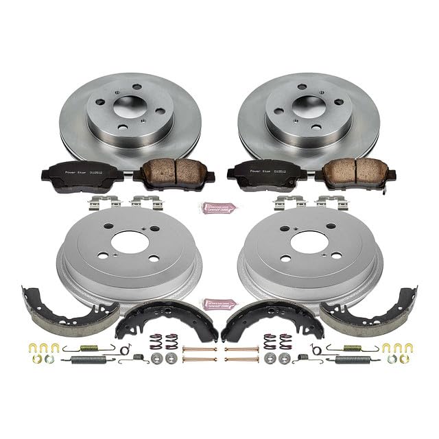 Power Stop KOE15203DK Front and Rear Autospecialty Replacement Brake Kit-OE Brake Drums & Ceramic Brake Pads For Toyota Echo 2000 [Model Specific]