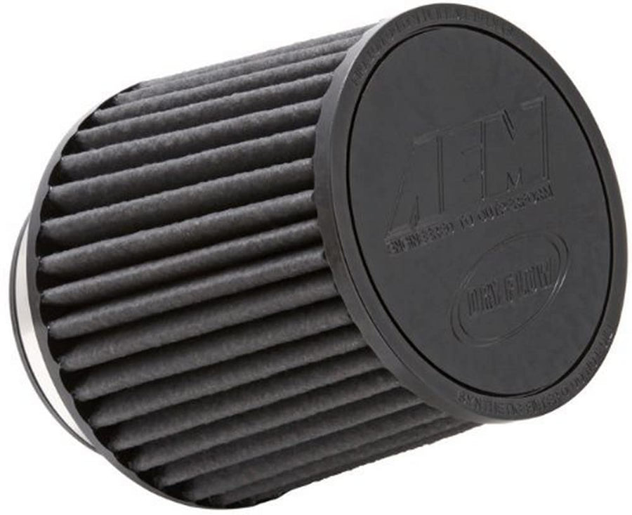AEM 21-205BF Clamp-On Universal DryFlow Air Filter: Round Tapered; 4 in (102 mm) Flange ID; 5.25 in (133 mm) Height; 6 in (152 mm) Base; 5.125 in (130 mm) Top