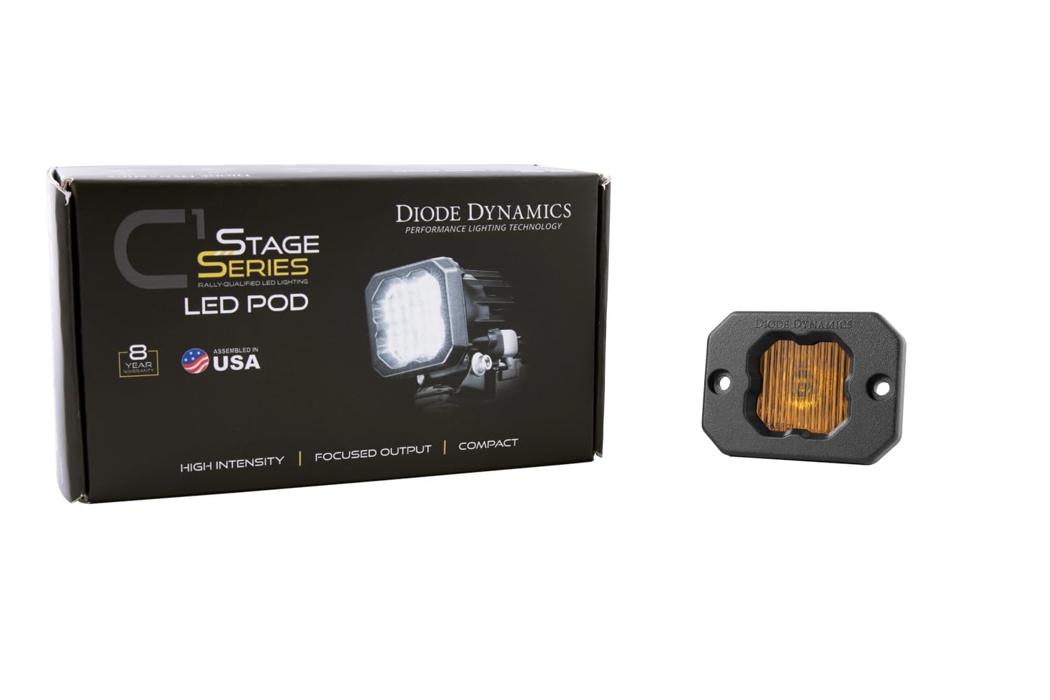 Diode Dynamics Yellow SSC1 SAE/DOT Fog Flush Mount LED Pod (one), Fog w/Amber Backlight SAE