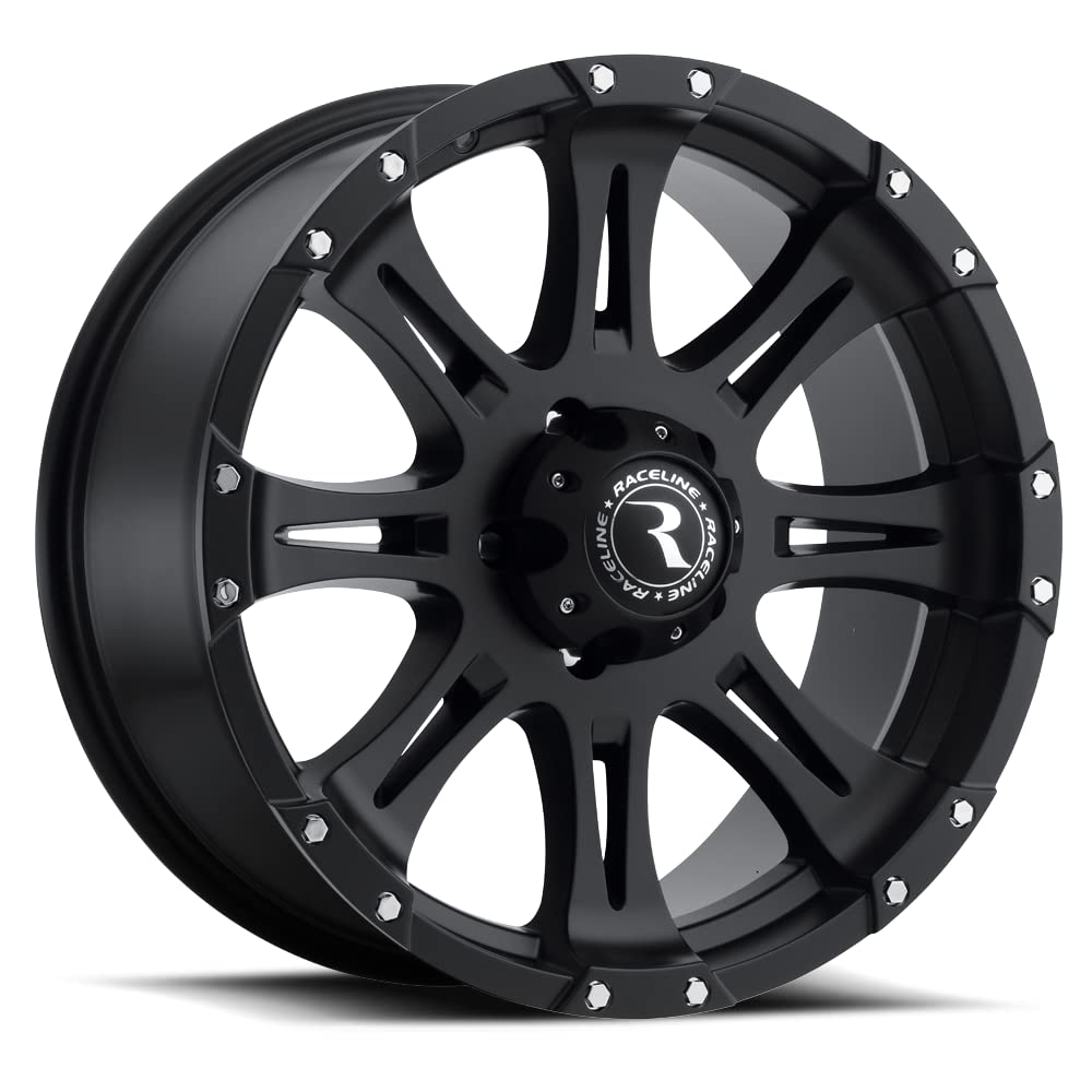 17X9"5X127 Raceline Wheels RAPTOR Wheel Black 0mm Offset/(5"B/S) 8 Spoke Aluminum Passenger Car Wheels, Full Size Replacement Black Car Rims