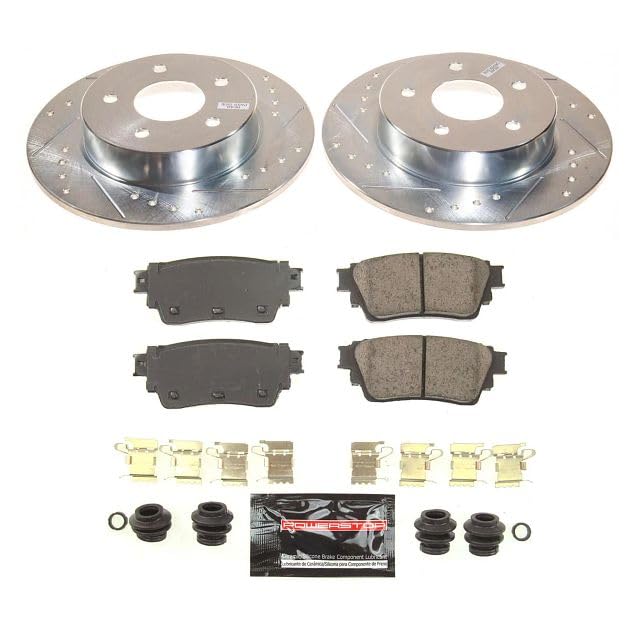 Rear Brake Kit Power Stop For Nissan Altima 2019-2023, Nissan Kicks 2021 [Model Specific] Z23 Carbon-Fiber Ceramic Brake Pads and Drilled Slotted Rotors K8675