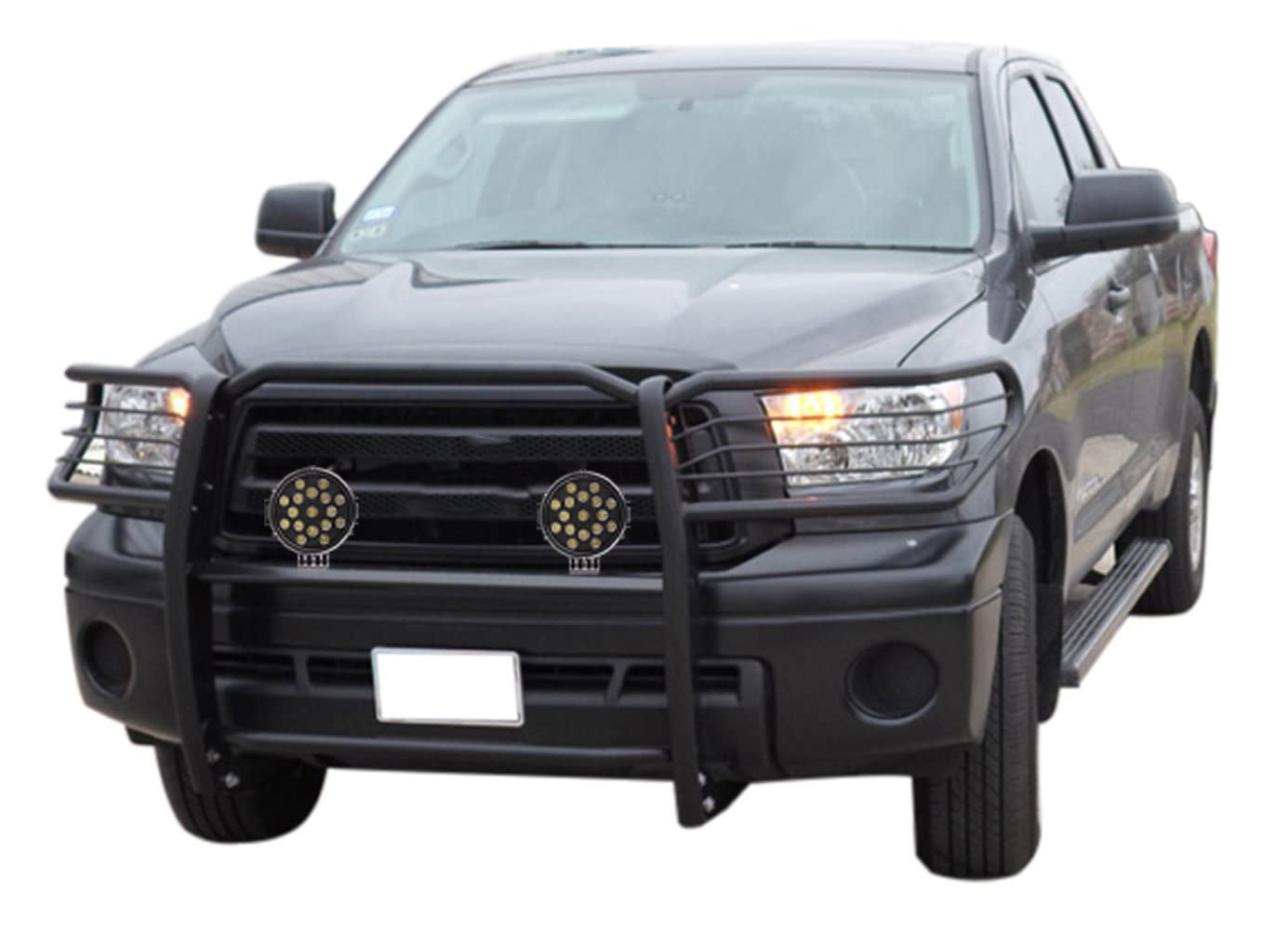 Bumper Guard Black Horse Grille Brush Modular Black Come with Pair of 7.0" Dia.LED Lights with Black Trim Rings Compatible with 2004-2006 Toyota Tundra-17TS27MA-PLB