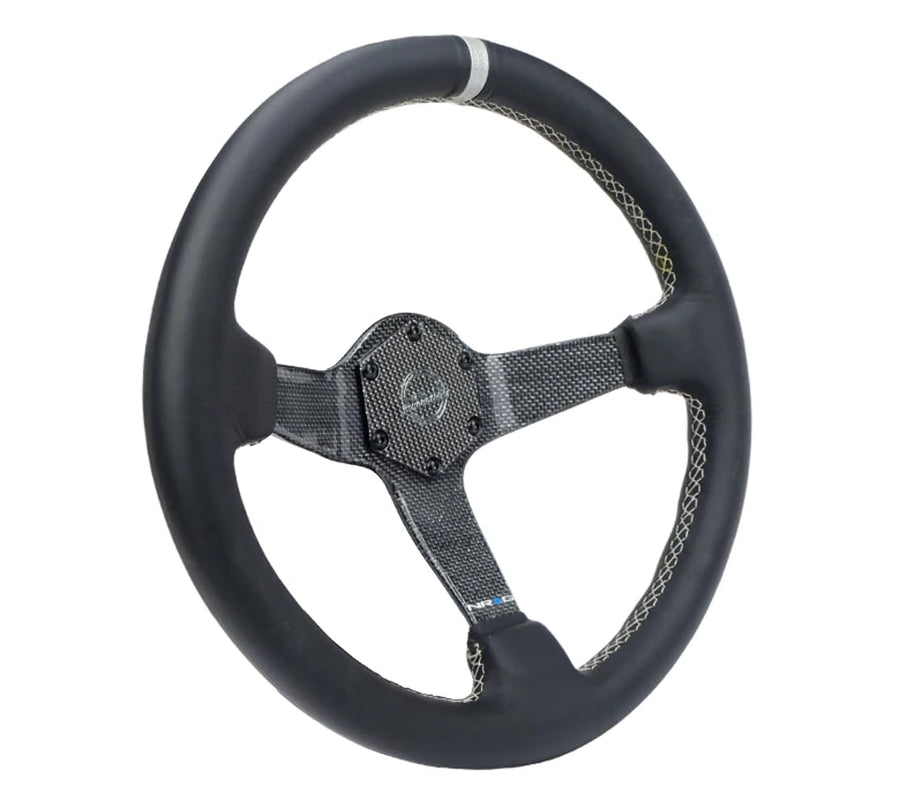 NRG Innovations Carbon Fiber Steering Wheel NRG-RST-036CF-SL 350mm, Silver Carbon Fiber, Silver Stiching, Silver Center Mark, Leather
