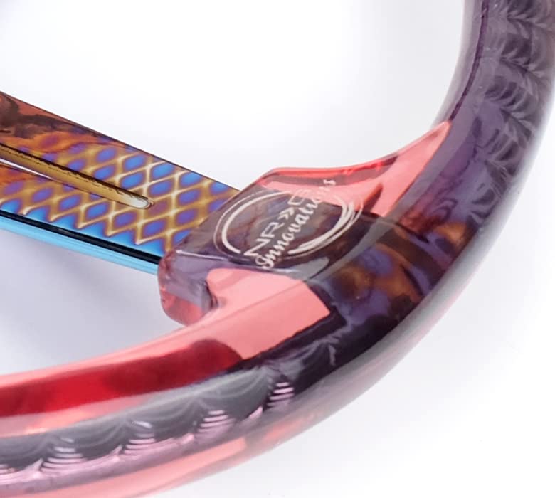 NRG Innovations Reinforced Steering Wheel NRG-RST-027GM-RD 350mm 2" Deep Dish Clear Acrylic in Red and Geometric NeoChrome Spoke Finish with Slits
