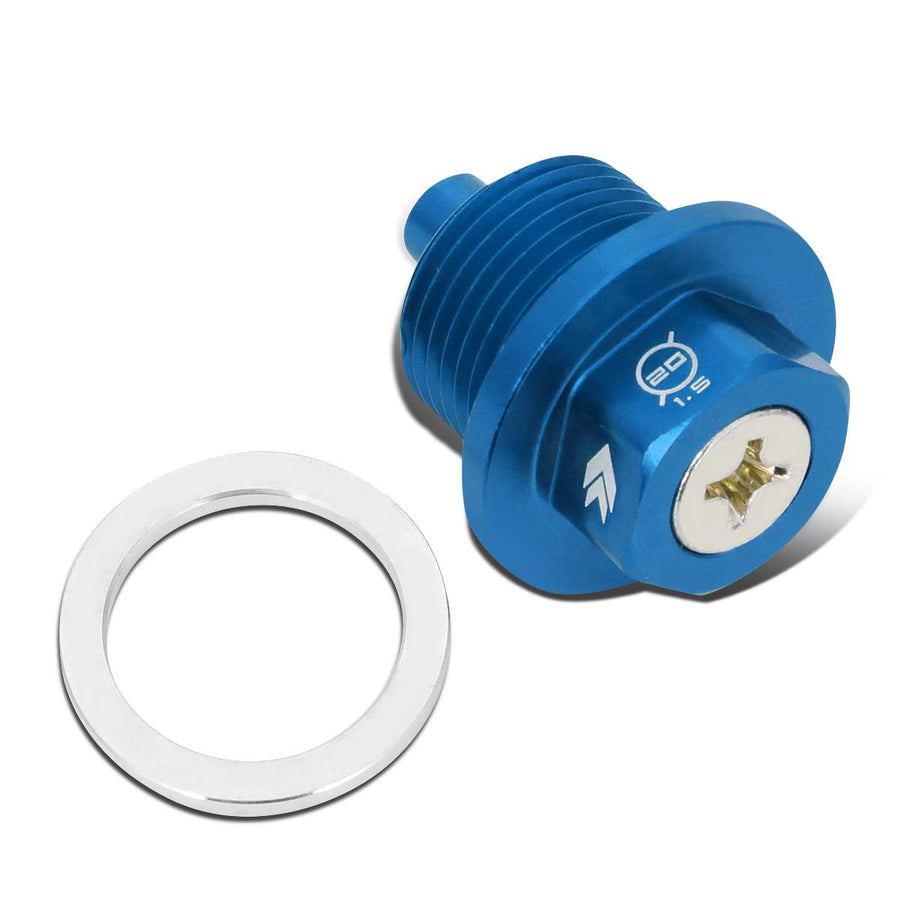 NRG Innovations Oil Drain Plug Magnetic, M20 X 1.5 Thread Size Engine Oil Drain Nut w/Washer, Blue, T-6061 Aluminum w/Stainless Steel Internal Magnet, NRG-NOP-300BL