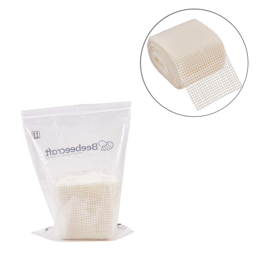 10 Yards JEWELEADER 4mm Half Pearl Ribbon 24 Rows Ivory ABS Plastic Imitation Pearl Mesh Wrap Roll 110mm Wide for Wedding Party Vase Home Holiday Decoration DIY Crafts