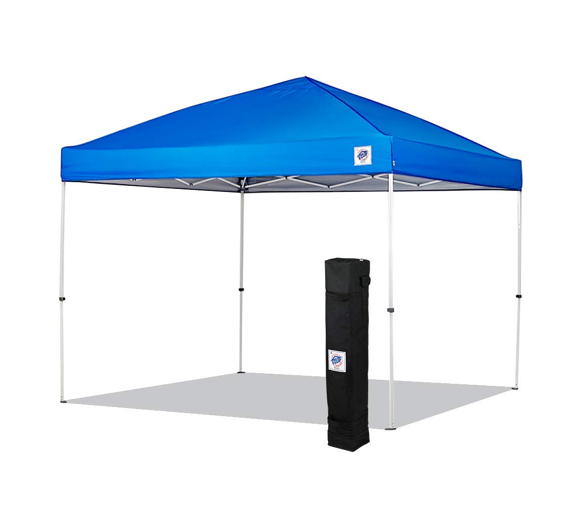 E-Z UP Outdoor Envoy Canopy Pop Up Tent, 10' x 10', Roller Bag, 4-Piece Spike Set, Recreational Grade, Royal Blue Top