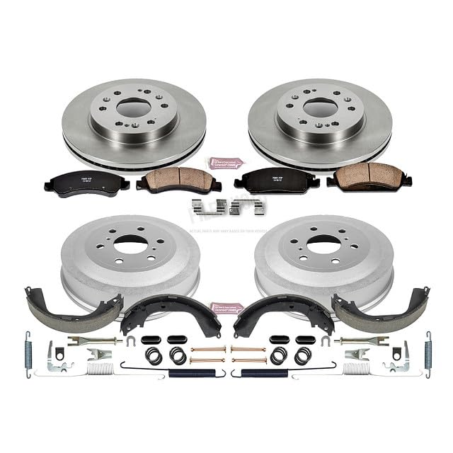 Power Stop Autospecialty KOE15263DK Front and Rear Replacement Brake Kit-OE Brake Drums & Ceramic Brake Pads For 2009-2013 Chevy Silverado 1500 GMC Sierra 1500