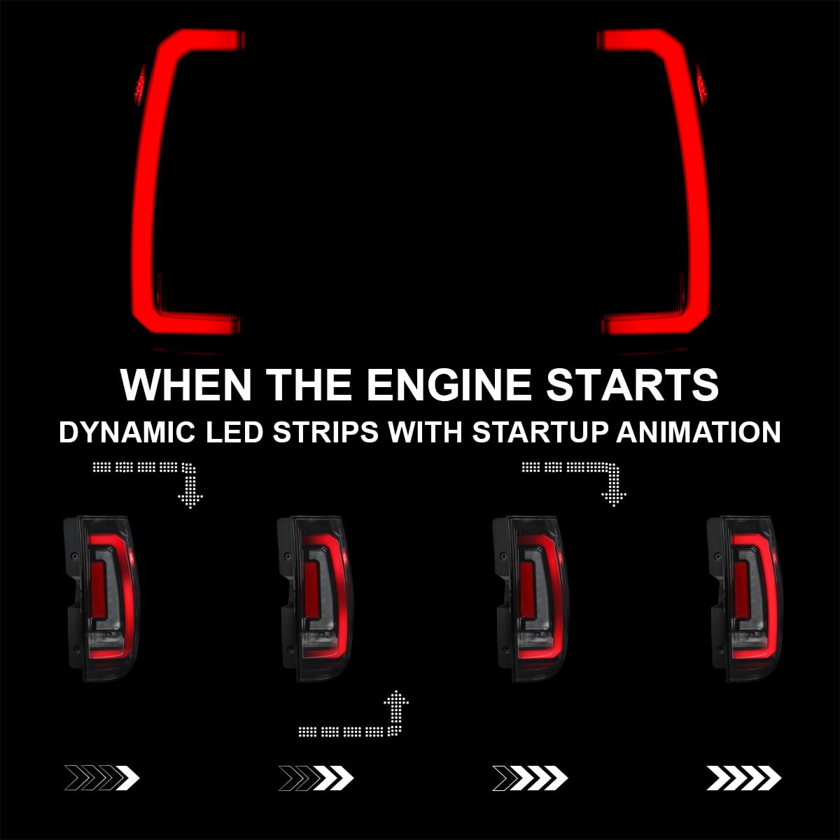 Tail Lights SPEC-D TUNING Glossy Black w/Red LED Sequential Turn Signals and Startup Animation Compatible with 2007-2014 Chevy Tahoe, Suburban, GMC Yukon/Denali/XL, Left + Right Pair Assembly