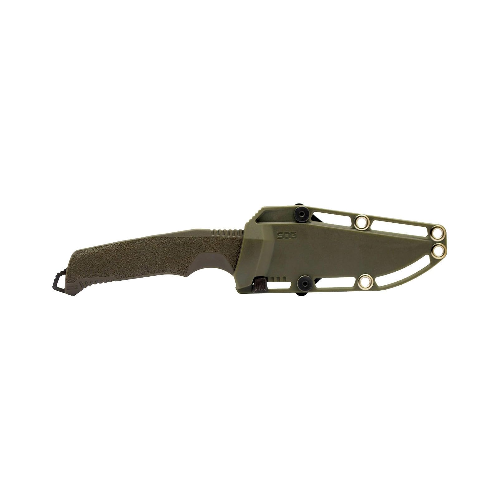 SOG Trident FX Fixed Blade Partially Serrated Tanto Knife | CRYO 4116 Steel | GRN Grip | UMS Compatible Sheath, OD Green