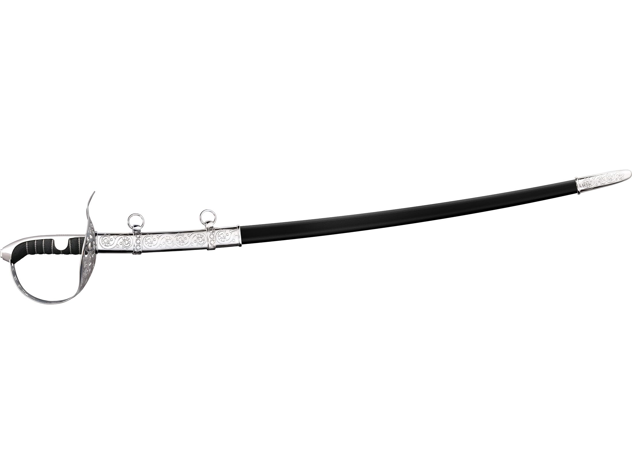 Saber, Cold Steel, 32" Carbon Blade, Black Leather Scabbard with Mirror Polished Etching