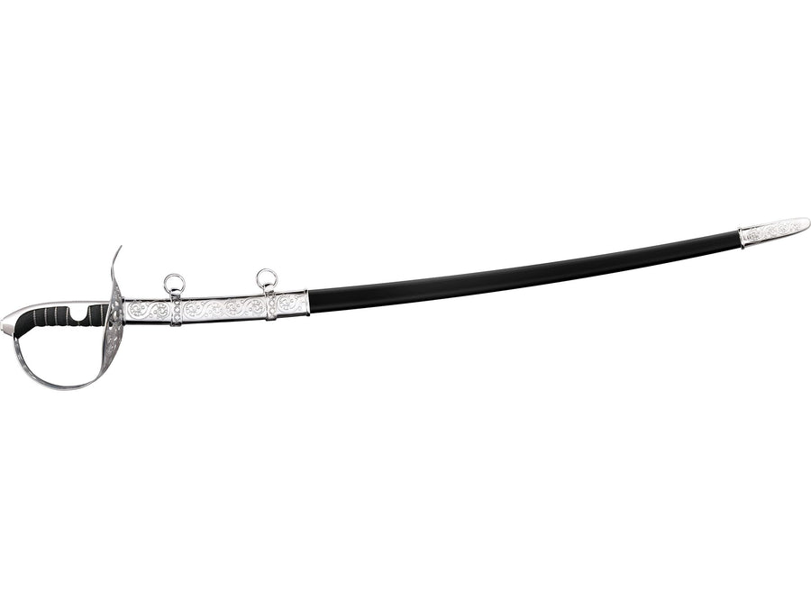 Saber, Cold Steel, 32" Carbon Blade, Black Leather Scabbard with Mirror Polished Etching
