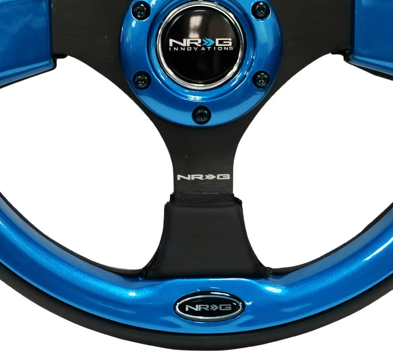 NRG Innovations Reinforced NRG-RST-001BL Steering Wheel- 320mm Sport Steering Wheel with Black Leather/Blue Molded Trim