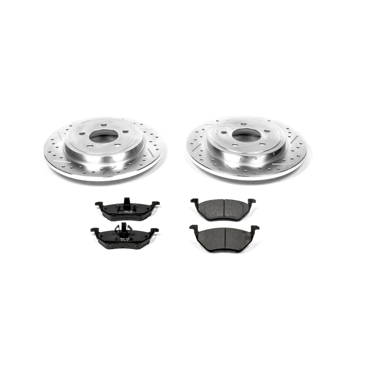 Power Stop K4585 Rear Brake Pads Z23 Carbon Fiber with Drilled & Slotted Brake Rotors Kit For Ford Escape, Mazda Tribute, Mazda Trib, Mercury Mariner [Model Specific]