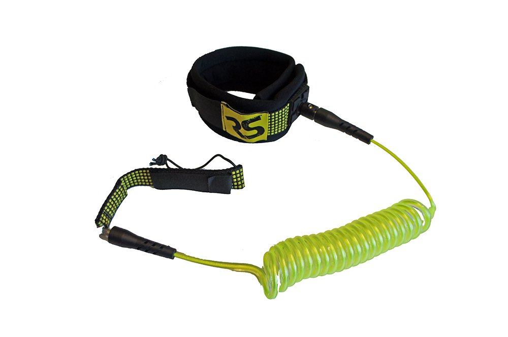 RAVE Sports Leg Leash Stand-Up Paddle Board, 9' Coiled Urethane Stretch Cord, Comfy Adjustable Neoprene Cuff, Stainless Steel Swivel, Easy Release Double Protection Nylon Ring Attaches to SUP
