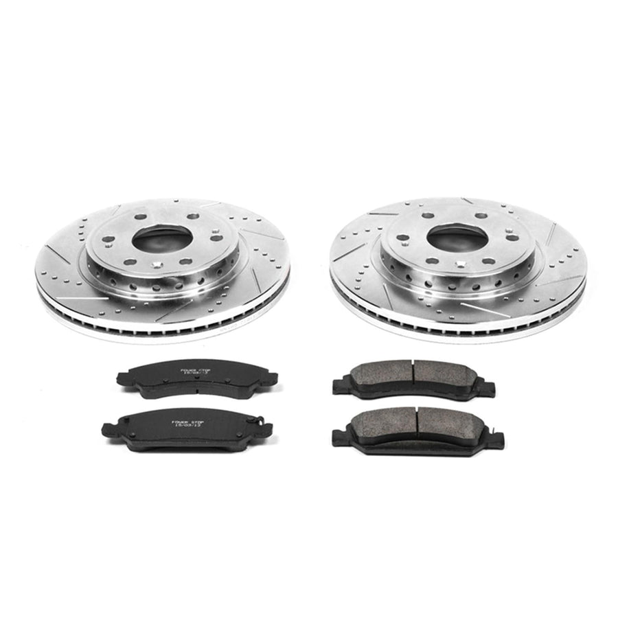 Power Stop K5519 Z23 Carbon Fiber Brake Pads with Drilled & Slotted Brake Rotors Kit For Chevrolet Tahoe 2008-2020 [Model Specific]