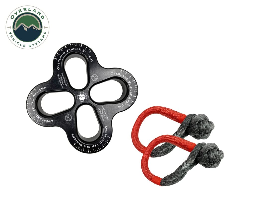 R.D.L. Overland Vehicle Systems 8" Recovery Distribution Link 45,000 lb. Black and (2) 5/8" Soft Shackles Combo Kit - for Use in Automotive Recovery and Towing