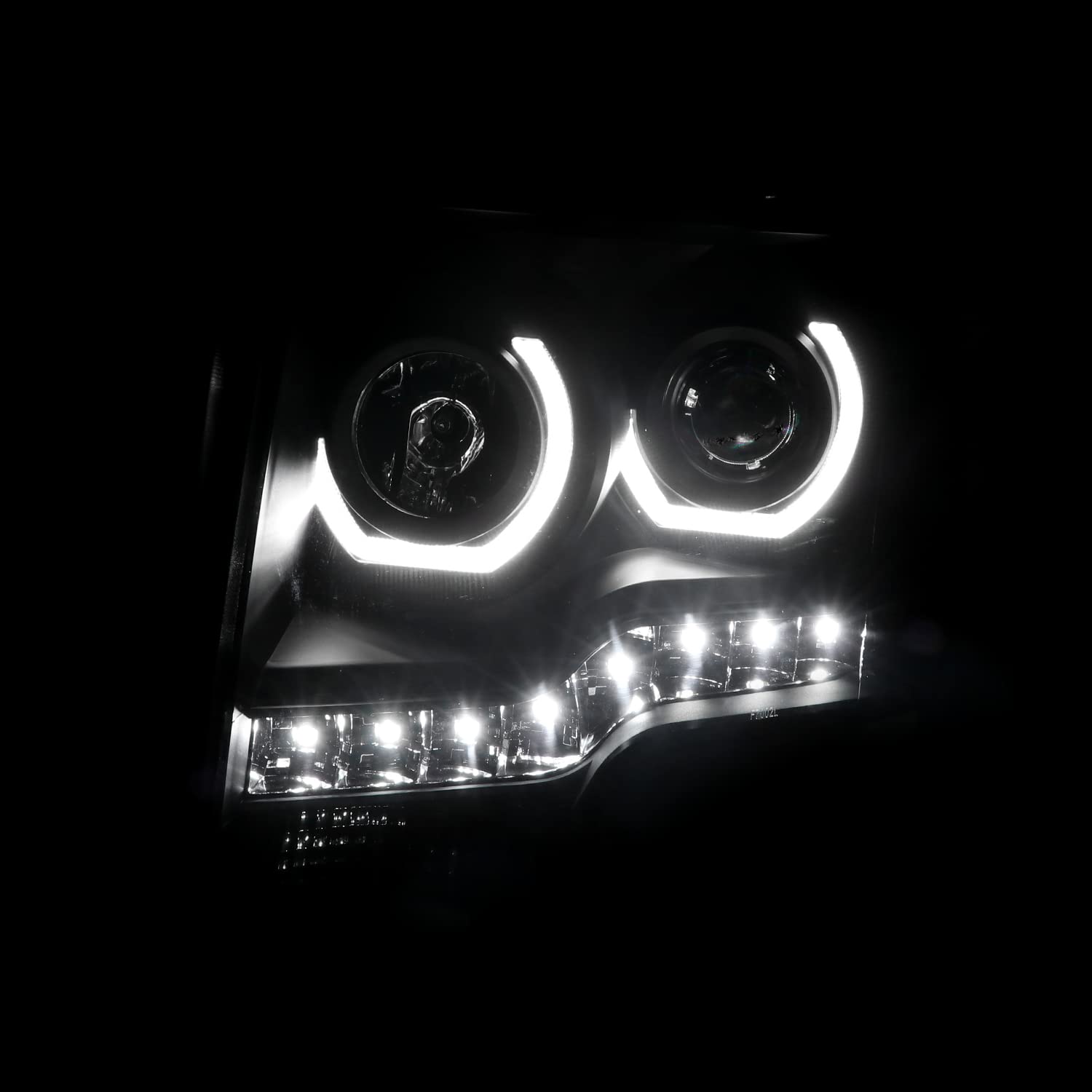 Black Smoke LED Dual U-Halo Rims Projector Headlights Lamps SPEC-D TUNING Compatible with 2009-2014 Ford F150, Left + Right Pair Headlamps Assembly