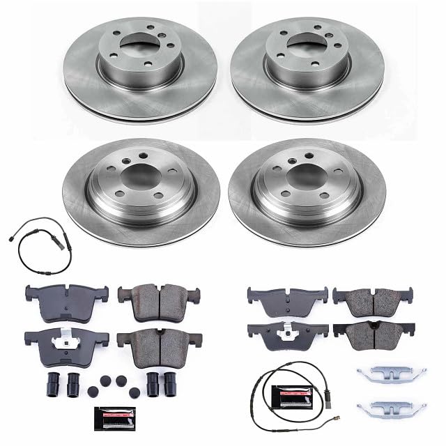 Power Stop Autospecialty KOE6925 Front and Rear Replacement Brake Kit-OE Brake Rotors & Ceramic Brake Pads and 1 Front & 1 Rear Sensor Wires For 2013 2014 2015 BMW 320 XDrive AWD
