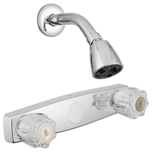 Dura Faucet Shower Faucet Economical with Classic Clear Acrylic Knobs and Shower Head (Chrome Polished)