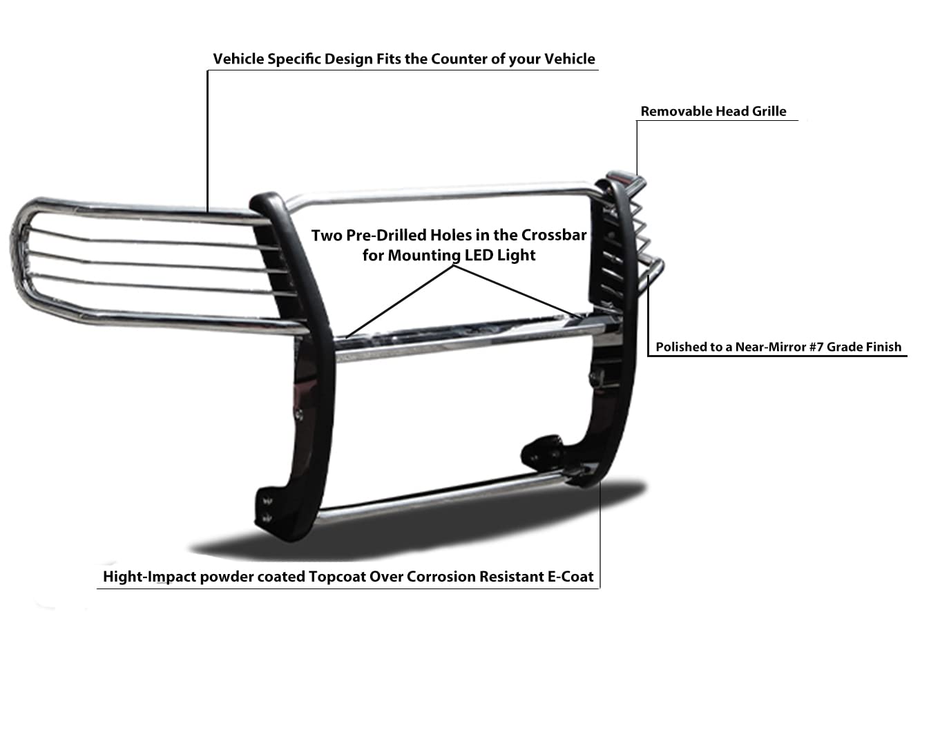 Bumper Guard Black Horse Grille brush Modular Stainless Steel Compatible with 2008-2022 Toyota Sequoia|2007-2021 Toyota Tundra-17A098900MSS