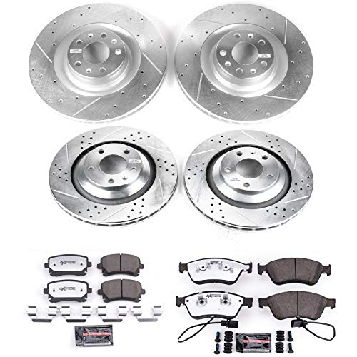 Power Stop K5746-26 Z26 Carbon Fiber Brake Pads Front and Rear with Drilled & Slotted Brake Rotors Kit