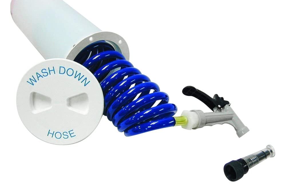 Black Deck Plate T-H Marine Washdown Station - Blue Hose - Pistol Nozzle - Packaged