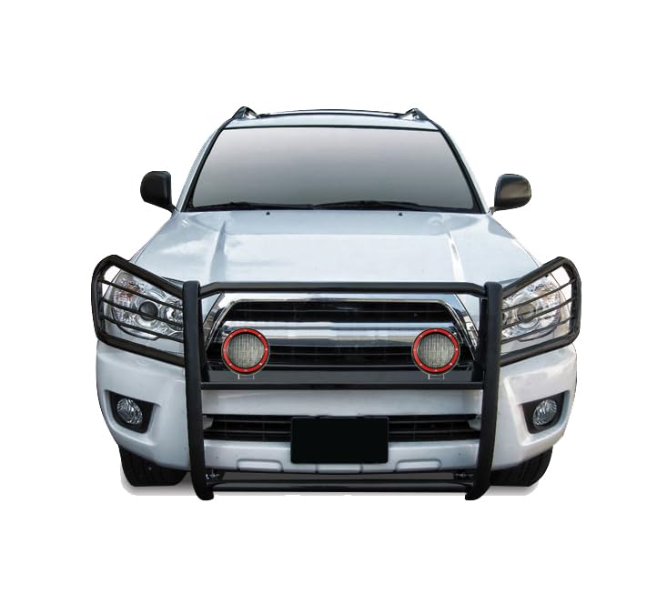 Bumper Guard Modular Black Black Horse Grille brush Come With Pair of 5.3" Dia.LED Lights with Red Trim Rings Compatible with 2003-2009 Lexus GX470|2003-2009 Toyota 4Runner-17TU26MA-PLFR