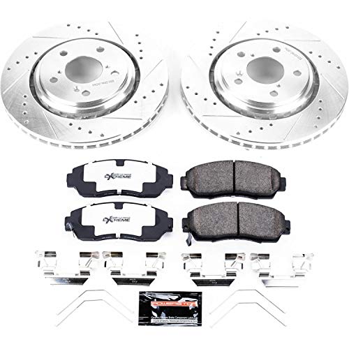 Power Stop K6959-26 Z26 Carbon Fiber Brake Pads with Drilled and Slotted Brake Rotors Kit For 2015 2016 2017 Honda Odyssey | 2019 2020 2021 2022 Honda Passport