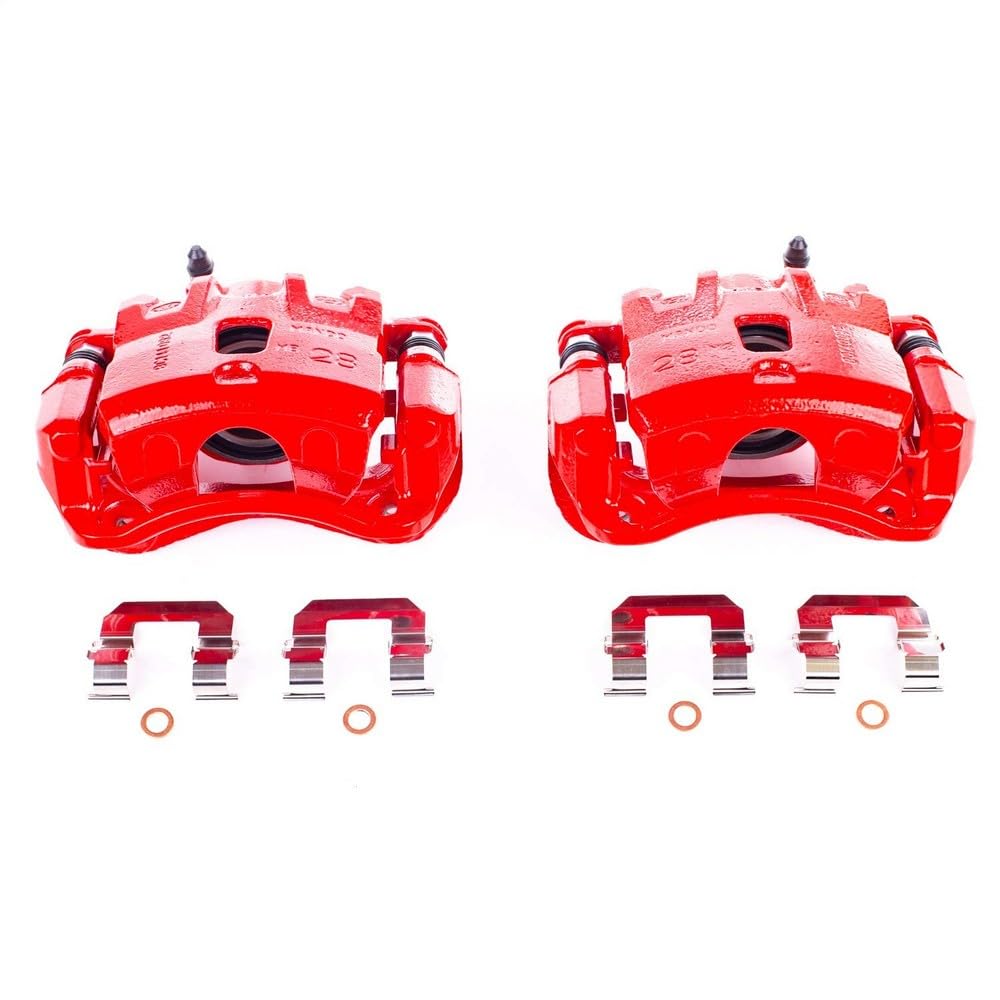 Power Stop Pair of High-Temp Red Powder Coated Front Calipers For Hyundai Tucson 2005-2009, Kia Sportage 2005-2010 [Model Specific]