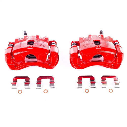 Power Stop Pair of High-Temp Red Powder Coated Front Calipers For Hyundai Tucson 2005-2009, Kia Sportage 2005-2010 [Model Specific]