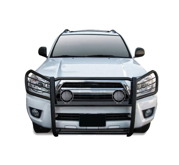 Grille Brush Black Horse Bumper Guard Modular Come with Pair of 5.3" Dia.LED Lights with Black Trim Rings Compatible with 2003-2009 Lexus GX470|2003-2009 Toyota 4Runner-17TU26MA-PLFB