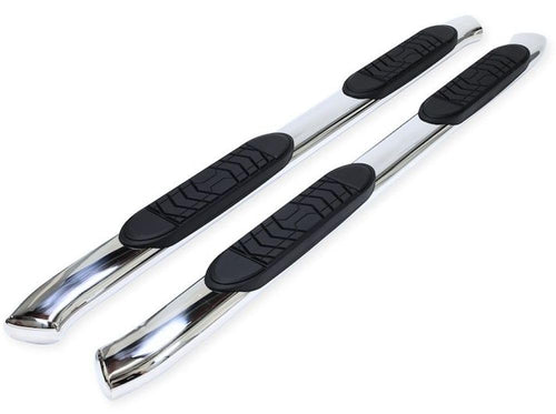 Truck Running Boards TrailFX A7073S Fits Chevrolet Colorado Extended Cab 2015-2022 Oval 5 Inch Bent Side Bars with Step Pads Polished Stainless Steel Welded End Caps Rocker Panel Mount