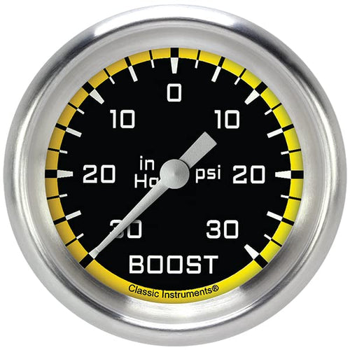 AX341YAPF Classic Instruments AutoCross Yellow 2-5/8" Boost/Vacuum Gauge