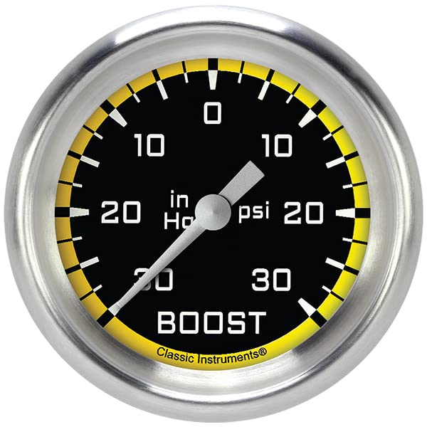 AX341YAPF Classic Instruments AutoCross Yellow 2-5/8" Boost/Vacuum Gauge