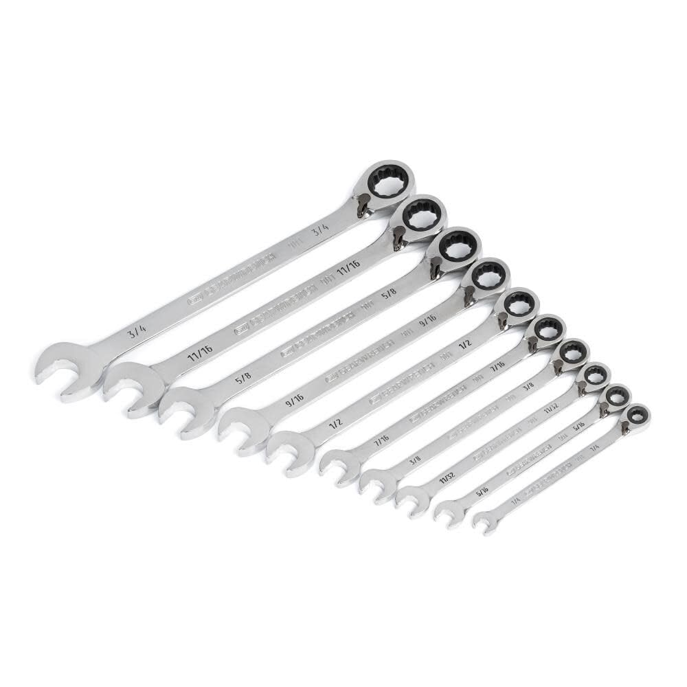 10 Piece GEARWRENCH 90-Tooth 12 Point SAE Reversible Ratcheting Wrench Set | 86658