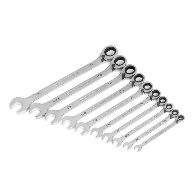 10 Piece GEARWRENCH 90-Tooth 12 Point SAE Reversible Ratcheting Wrench Set | 86658