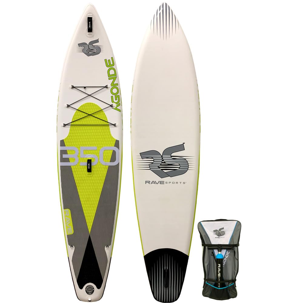 Inflatable Stand Up Paddle Board Package, RAVE Sports Agonde Borealis Lime, Durable Design, Non-Slip Comfort Deck for Adults & Youth