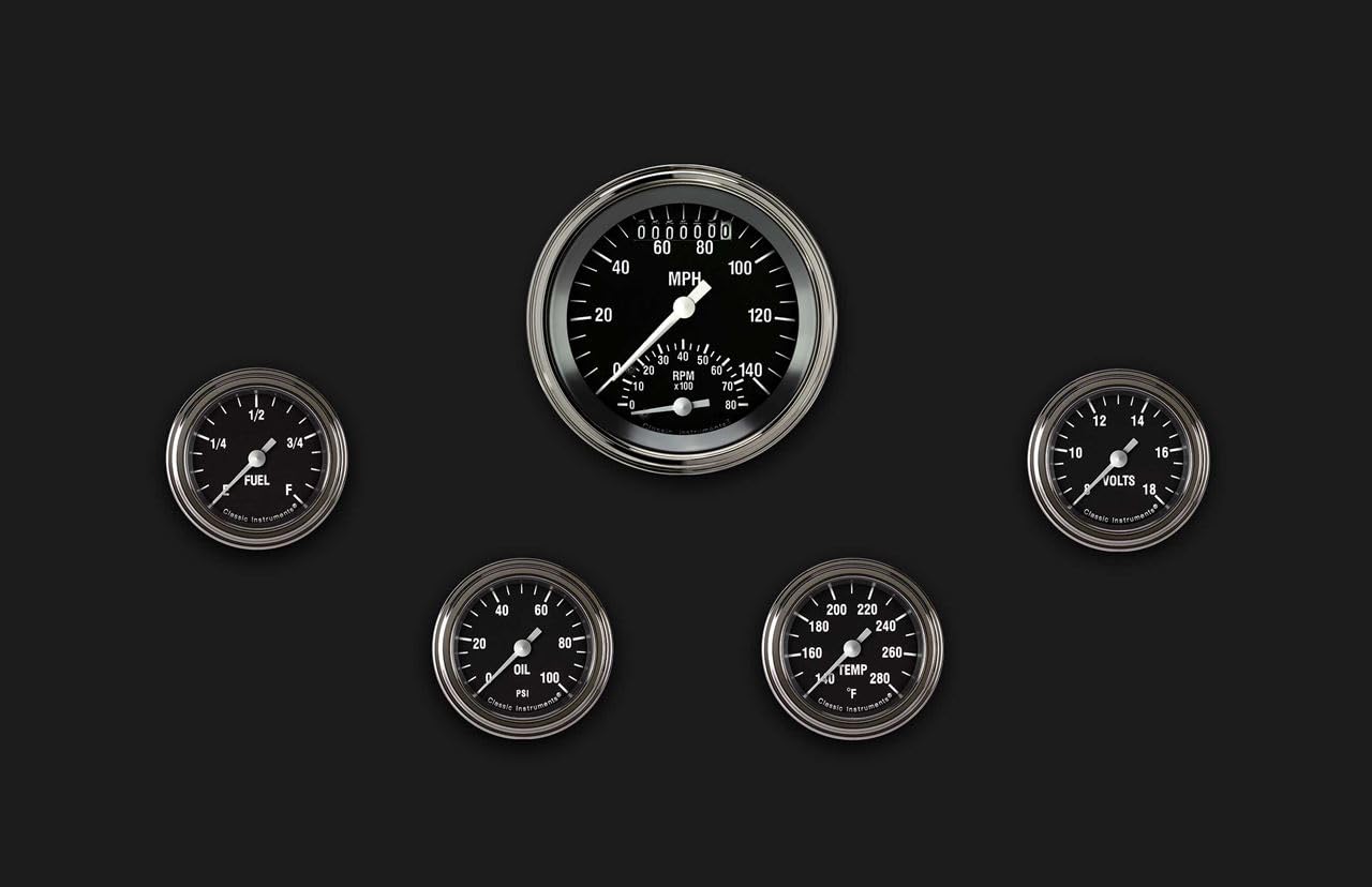 Hot Rod Classic Instruments HR135SLF Full Sweep Ultimate Speedometer & 4 2 1/8" Fuel Oil Temp Volt Gauges - GM