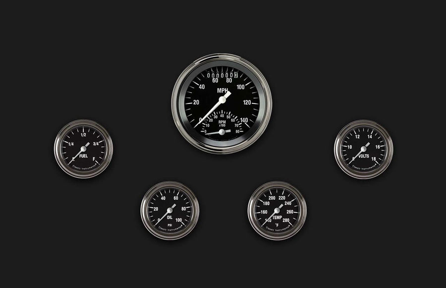 Hot Rod Classic Instruments HR135SLF Full Sweep Ultimate Speedometer & 4 2 1/8" Fuel Oil Temp Volt Gauges - GM