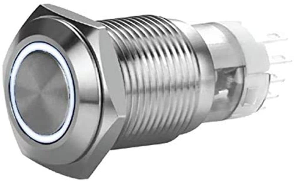 16 Mm Install Bay Momentary Switch with Harness Stainless 5A Ip67-White