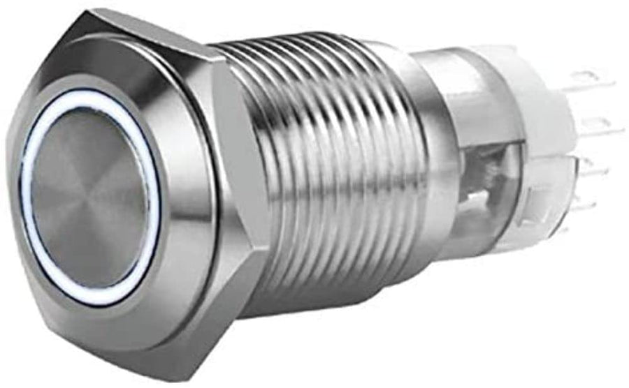 16 Mm Install Bay Momentary Switch with Harness Stainless 5A Ip67-White